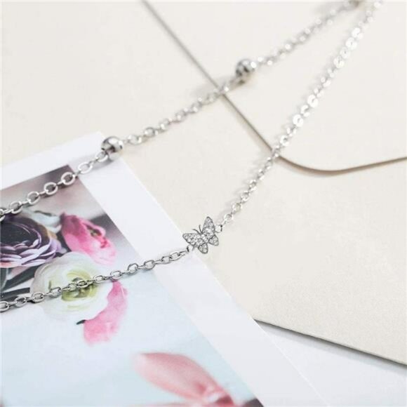 Silver butterfly anklet for women girls layered adjustable summer jewelry gift - Picture 5 of 8
